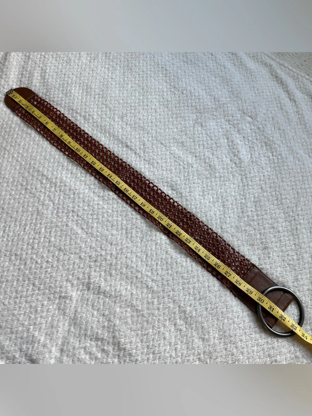 Boho Extra Wide Open Weave Braided Statement Belt XS Brown Faux Leather Woven